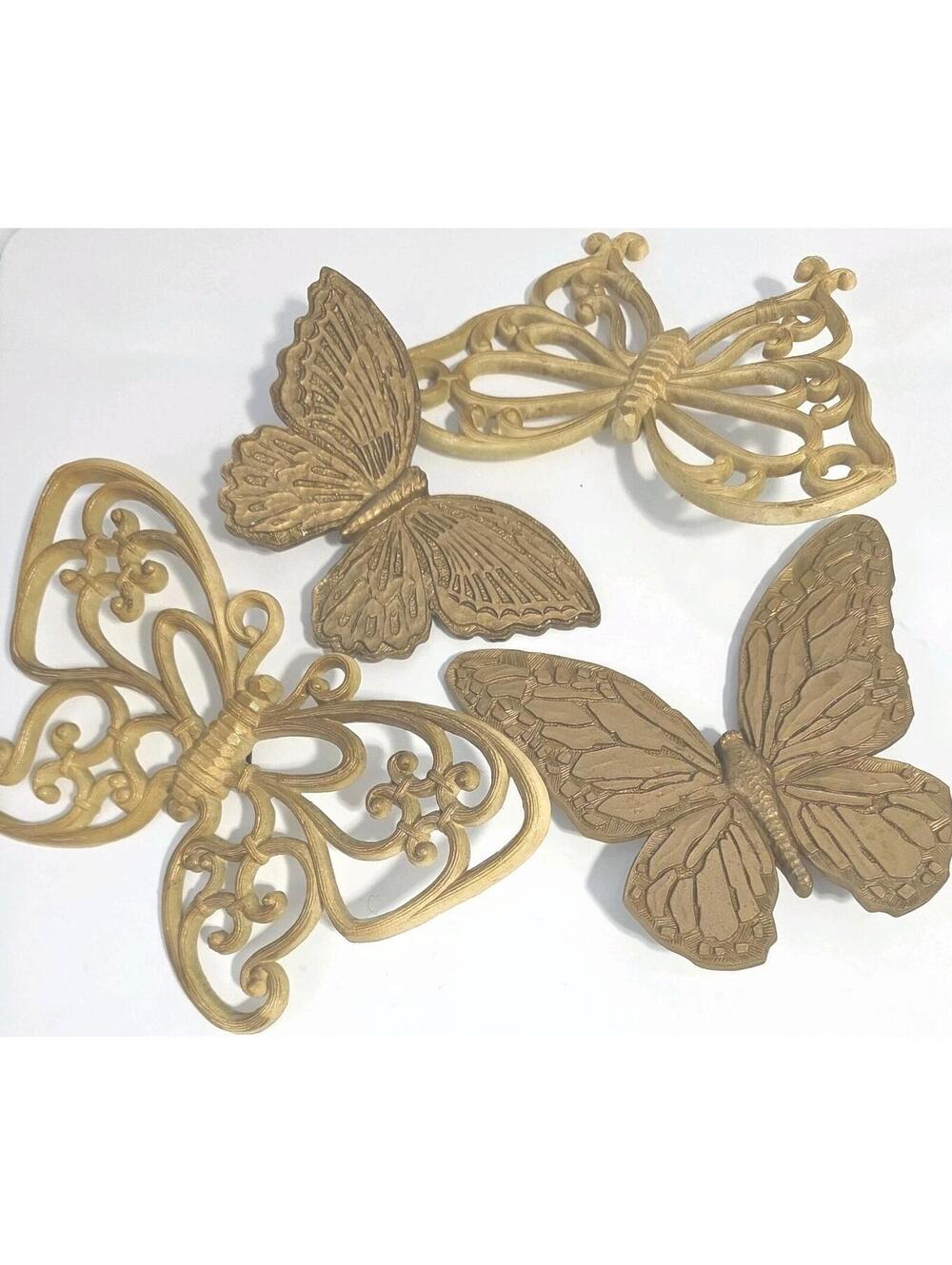 1972 Set of 4 Vintage Plastic Butterflies, Wall Decor, Homco, Dart MCM